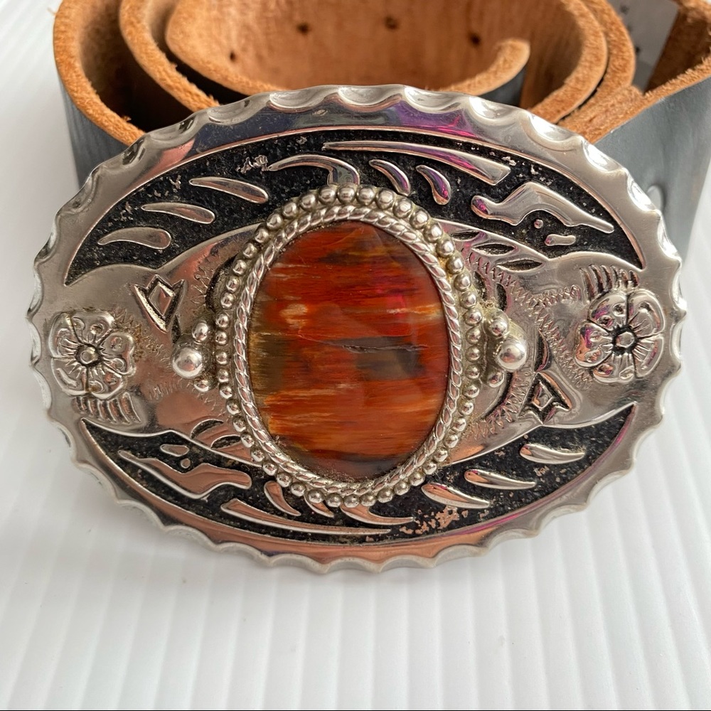 Western Genuine Distressed Leather Navajo Belt Brown Size 34 - Picture 2 of 6